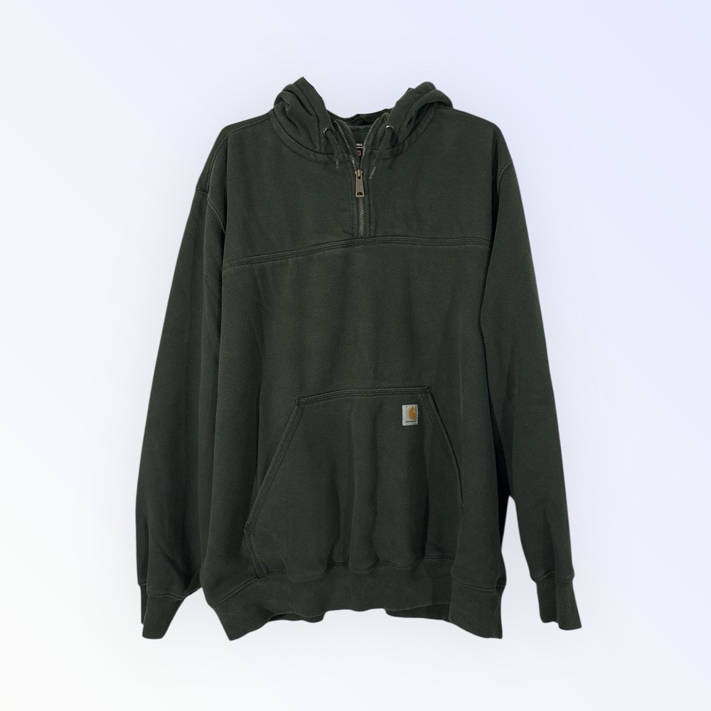 Carhartt Hoodie Mens 2XL TALL GREEN Rain Defender 1/4 Zip Sweatshirt 100617